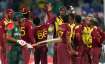 West Indies players celebrate the dismissal of Bangladesh's Liton Das during the Cricket Twenty20 Wo