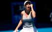 Danielle Collins exults after winning a point against Alize Cornet at the Australian Open in Melbour