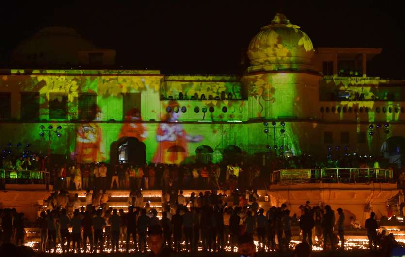 UP Chief Minister Yogi Adityanath lighted lamp at Ram ki Paidi as 'Deepotsava' celebrations in Ayodhya. 