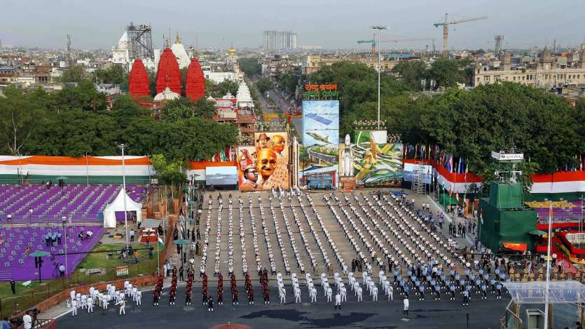 An aerial view of Red Fort during the full dress rehearsals ahead of Independence day.